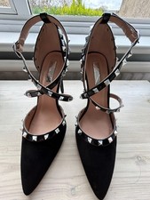 PRIMARK Black Studded Suedette Stiletto Heel Strappy Dress Shoes - Size 5
