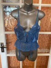 Vintage Ann Summers 1970’s Cami Top With Suspenders In Blue Size 10/12