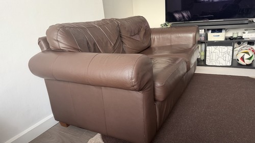 Ikea brown leather seater - ikea,