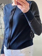 Noa Noa Ladies Classic Cardigan Navy/ Grey Polka Dot Back Panel Size XS