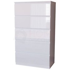 High Gloss 5 Drawer Chest of Drawers Wide Storage Bedroom Furniture