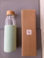 Nespresso Reusable Glass Water Bottle with Bamboo Cap 500ml Mint Green Cover