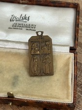 Vintage Catholic 4-Way Medal Cruciform Sacred Heart Jesus Miraculous Mary Christ