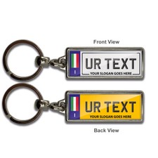 Custom Personalised Car Number Plate Keyring Metal Chrome Van Keychain Any Flag
