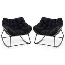 COSTWAY 2Pcs Outdoor Rocking Chair Oversized Patio PE Wicker Egg Chair-Black
