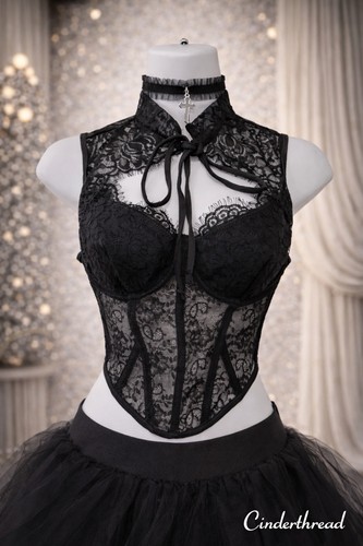 Gothic black lace corset - corset, top