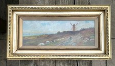 J Bell 1908 Original Antique Oil Painting  Windmill English Country Landscape