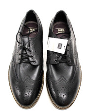 M & S Mens Leather Brogue Lace Up Dress Shoes Boots ~ Size 10 ~ Black ~Wider Fit