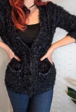 Topshop Black Fluffy Grunge Cardigan – Size UK8