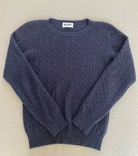 BRORA CABLE JUMPER SZ 10 WOMENS 100% CASHMERE SCOTLAND BLUE MUST SEE DETAIL