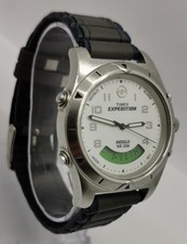 Vtg 1990s Timex Expedition Indiglo Ana Digi 38mm Steel Cased Quartz Gents Watch