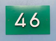 Green French Embossed metal # 46 Door Number / Plaque - White on Green