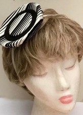 Black and White Striped Saucer Fascinator, Cocktail hat.