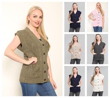 Women's Sleeveless Knitted Waistcoat 5 Button Grandad Style Cardigan Vest Top