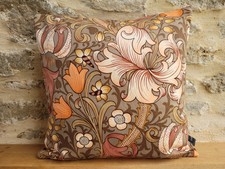 William Morris Golden Lily Sateen & Chestnut  Velvet Cushion Cover Sanderson