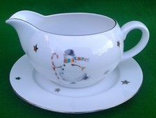 HOUSE OF FRASER CHRISTMAS SNOWMAN AND PENGUIN GRAVY BOAT & SAUCER.