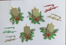 4 Die-Cut Card Toppers & Greetings: Glitter Christmas Candles & Merry Christmas