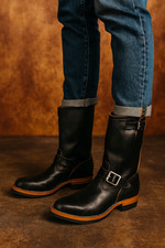 Handmade Engineer Boots -2-Buckle Men Motorcycle Leather Boots Motorbike Shoes