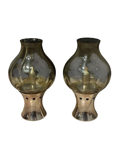 Vtg pair amber - glass, hurricane