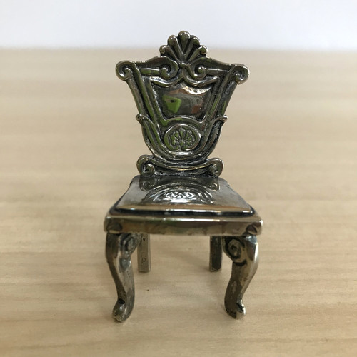 Miniature pewter chair ornate - pewter,
