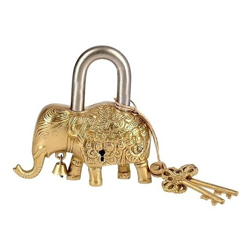 Elephant shape brass padlock - elephant,