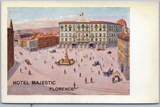 Artistic Antique Postcard Hotel Majestic Florence Italy Cars