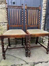 Antique Pair Of Barley Twist Chairs, Dining, Side, Hall Edwardian Circa 1910