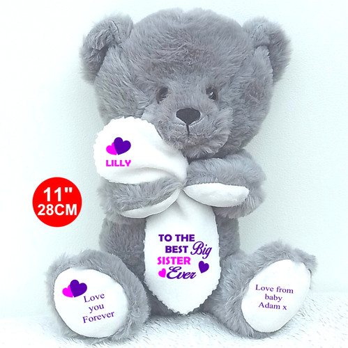 Personalised grey teddy bear - personalised,