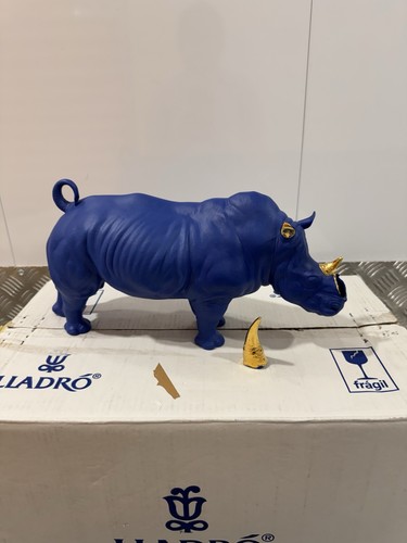 Lladro blue rhino sculpture - lladro,