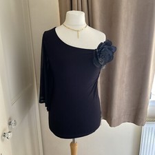 julian macdonald 14 Diamond One Shoulder Corsage Top Black With Floral Brooch NT