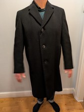 Mens Full Length Black Wool Crombie Coat Vintage 1980s
