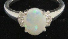 Sterling silver & white opal vintage Art Deco antique ring - size N 1/2