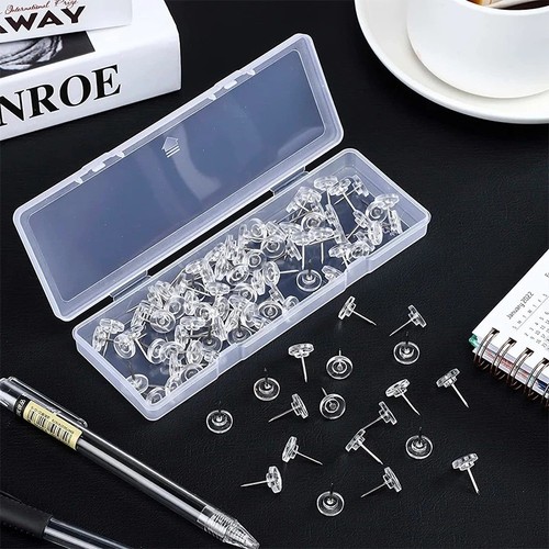 100 pcs push pins clear - push, thumb