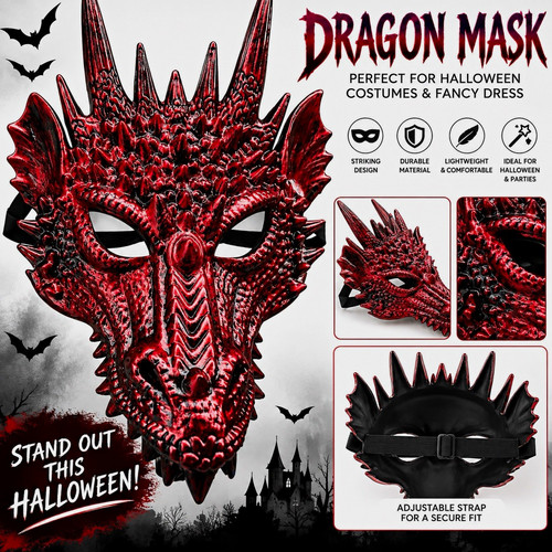 Red dragon half mask - red,