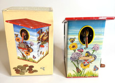 Fun Boxed Tinplate Mechanical Moving Coin Bank Bird Box Clockwork Toy