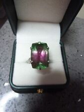 Bi colour watermelon tourmaline quartz and zircon ring size S