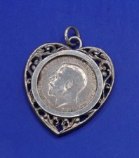 1916 Silver 3p Pence Penny Coin Heart Pendant. Free UK P&P 🇬🇧.