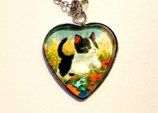 TUXEDO CAT KITTEN GLASS HEART