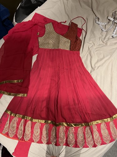 Red gold punjabi anarkali - red, &