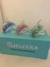BNIB GORGEOUS HAND BLOWN SMALL GLASS DOLPHINS 3 IN BOX.
