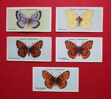 WILLS  5 VINTAGE  1927 CIGARETTE CARDS  BRITISH BUTTERFLIES  No's 8-12-22-23-25.