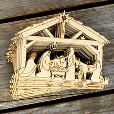 10x Wooden Nativity Manger Scene Craft Shape 3mm Ply Stable Christmas Decoration