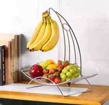 2-in-1 Chrome Fruit Basket with Stand and Banana Hook Tree Fruit Storage Holder