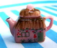 DOLLS HOUSE, TEAPOT, 12TH, COTTAGE, PINK, CERAMIC, VINTAGE DESIGN, B