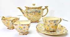 Vtg Royal Winton Grimwades Athena Teapot Set Rare Cloisonne Gold Leaves