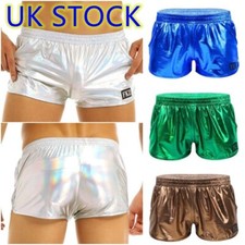 UK Mens Shiny Metallic Hot-Pants Shorts Trunks Swimsuit Dancewear Party Clubwear