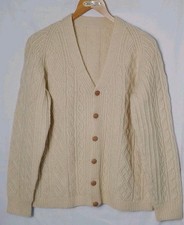 Aran Wool -Chunky Cable Cardigan - Expertly Hand Knitted -Size Medium Ptp 21.5" 