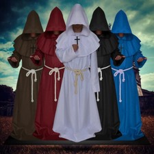 Halloween Adult Hooded Robe Cloak Costume Cosplay Monk Suit Priest Roles