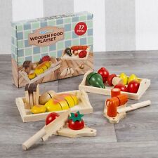 Pretend Play Set of Wooden Fruit & Veg Bread Buns Trays Food Kitchen Cutting Toy