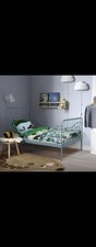 Immaculate Ikea (Minnen) Childs Extendable Bed And Mattress, Metal Grey-Blue.